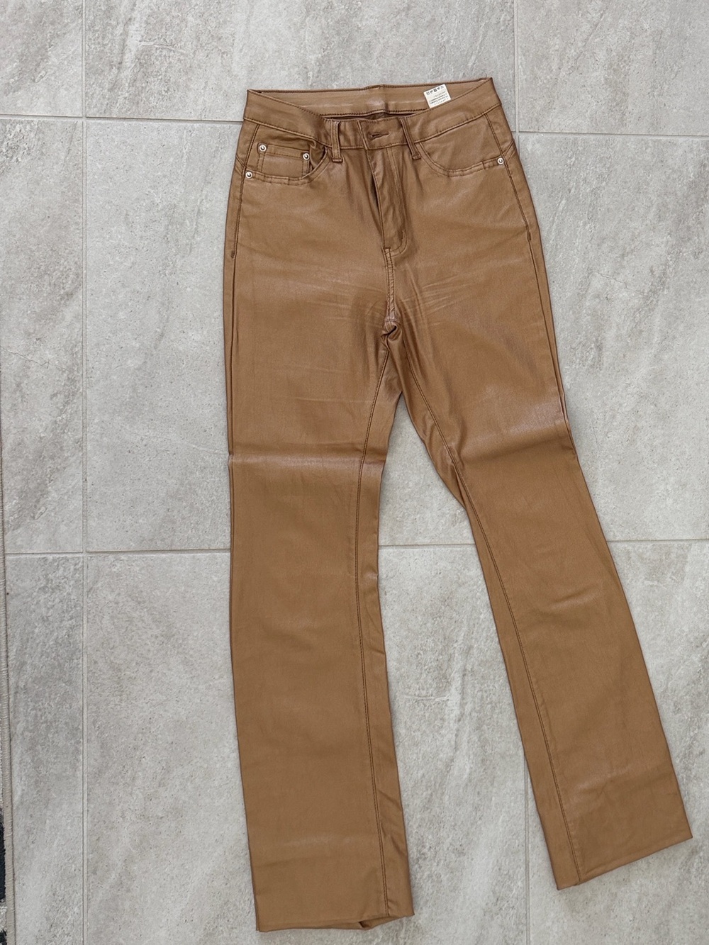 SHEIN Brown Faux Leather Flared Jeans
